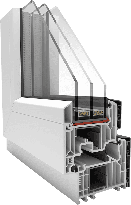 Przekrój okna PCV z aluminium